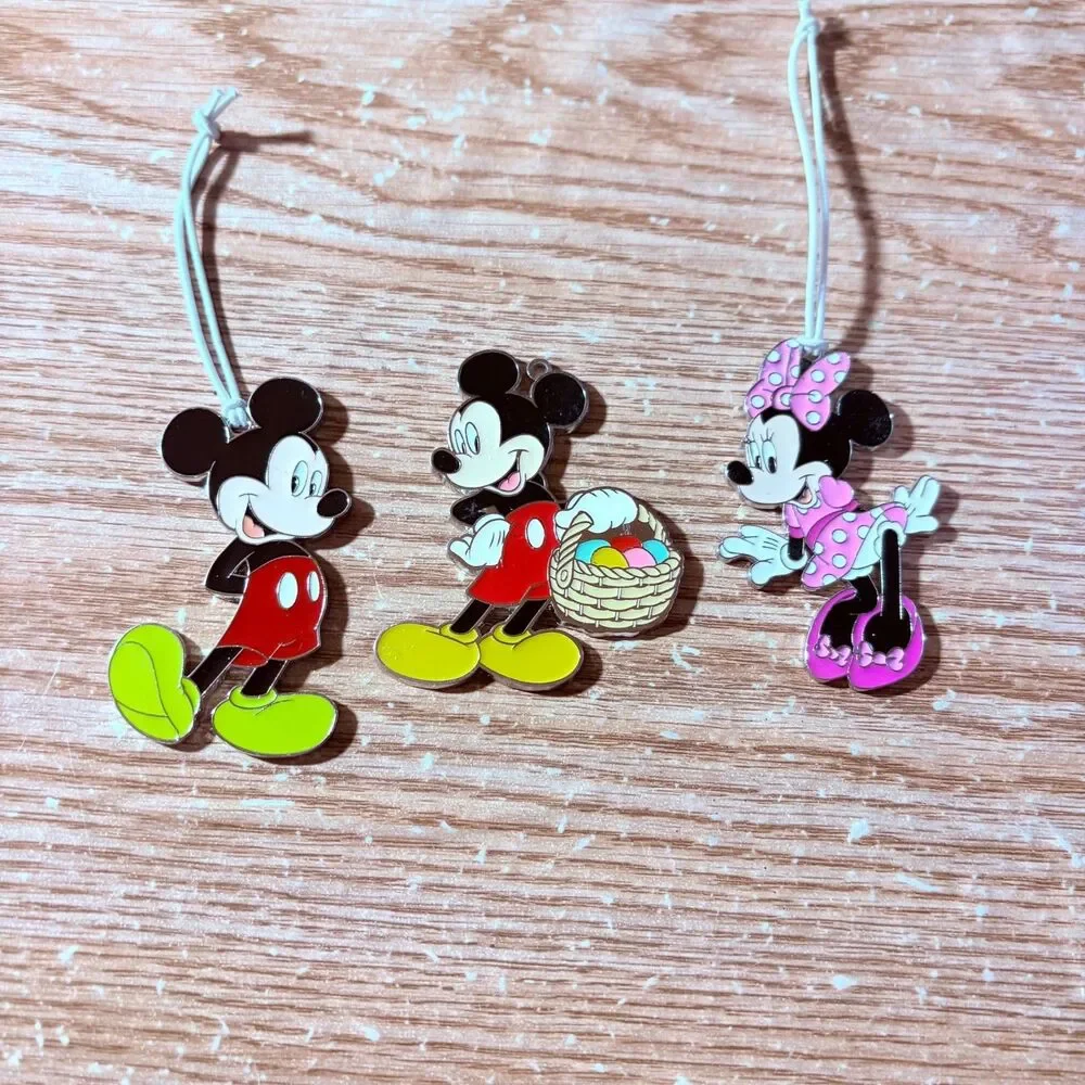 Disney Mickey And Minnie Metal Painted Ornaments Lot Of 3